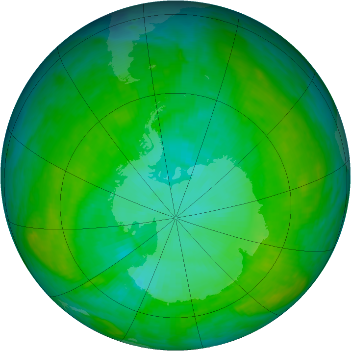 Antarctic ozone map for 06 January 1992